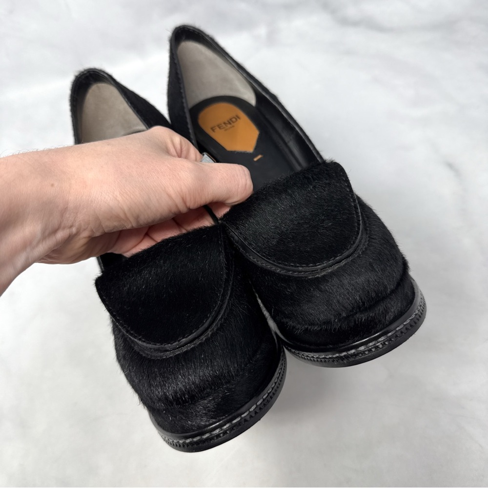 FENDI Vintage Y2K Archival Ice Heel Calf Hair Leather Loafer Platform Wedges 36 - Picture 7 of 16